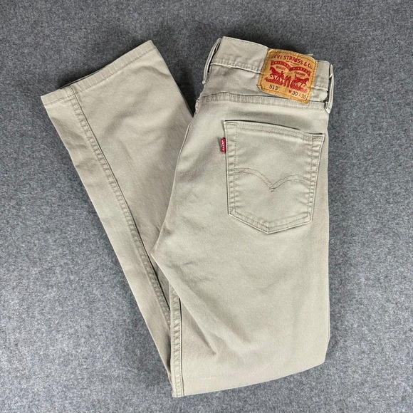 Levis 513 Mens W30 L30 Slim Straight Fit Tan Khaki Beige Jeans Casual Everyday - Picture 1 of 7